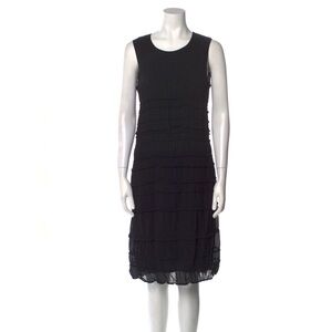 Burberry Silk Black Sleeveless Ruffle Layered Sleeveless Midi Dress